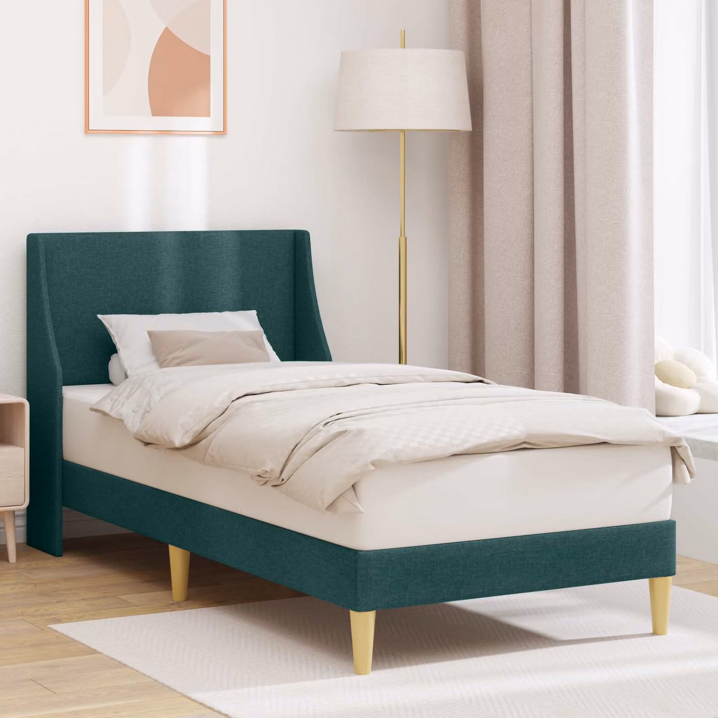 Struttura del letto imbottita moderna vidaXL in tessuto blu con doghe a arco