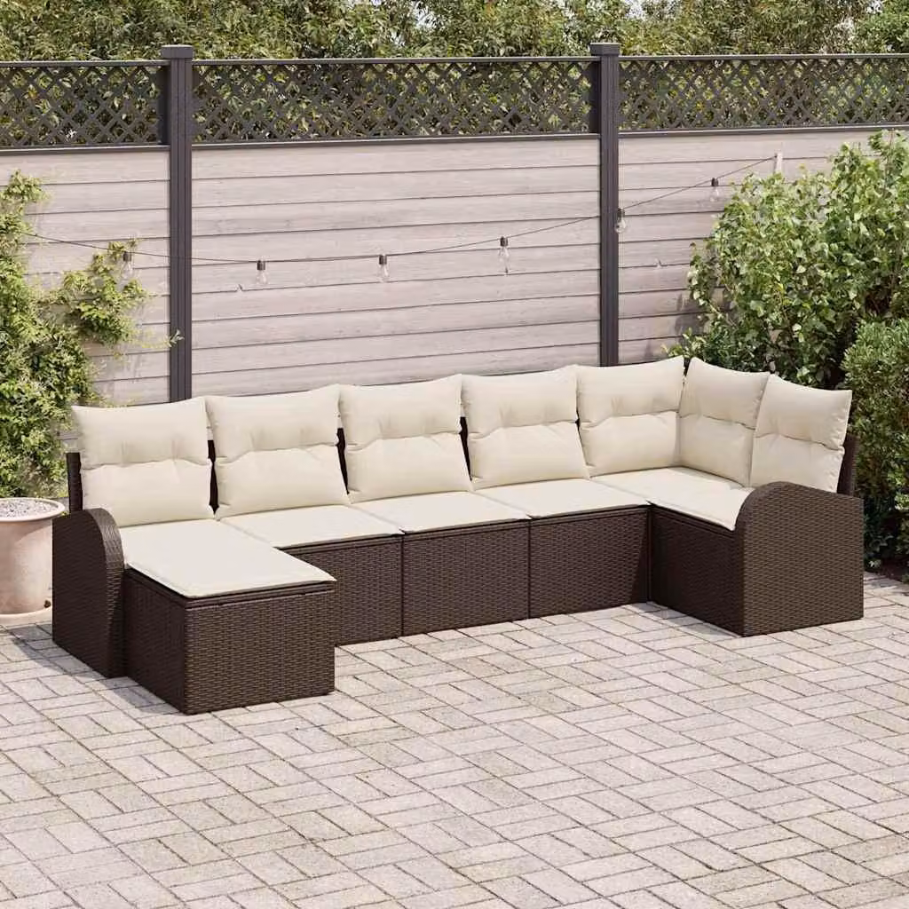 Maison Exclusive - Set Divano da Giardino con cuscino 7 pcs Marrone Poly Rattan
