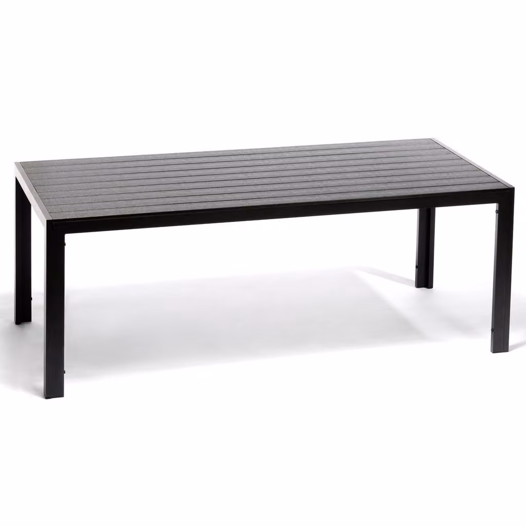 Tavolo da giardino con dimensioni di 90 x 205 x 74 cm, al quale possono cenare comodamente fino a otto persone.