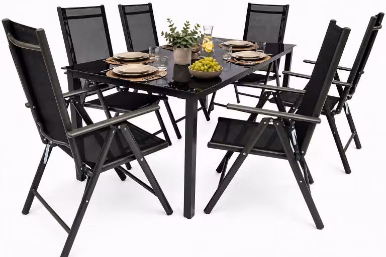 7 parti Set mobili da giardino | gruppo posti a sedere gruppo da pranzo | 1x tavolo, 6x sedie | dimensioni tavolo ca. H. 76 x W. 189 x D. 90 cm | Sedie 189 SW