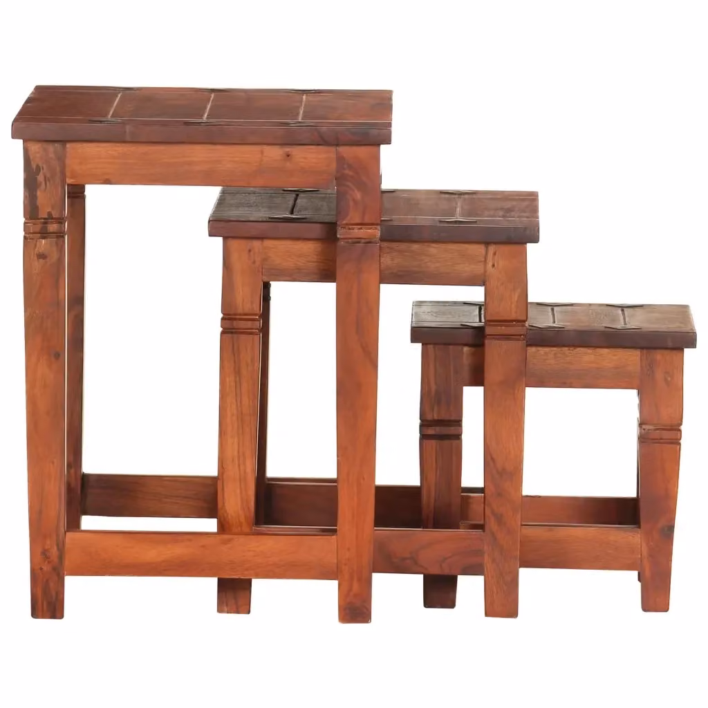 Set di 3 tavolini impilabili vidaXL in legno di acacia color marrone antico – 2
