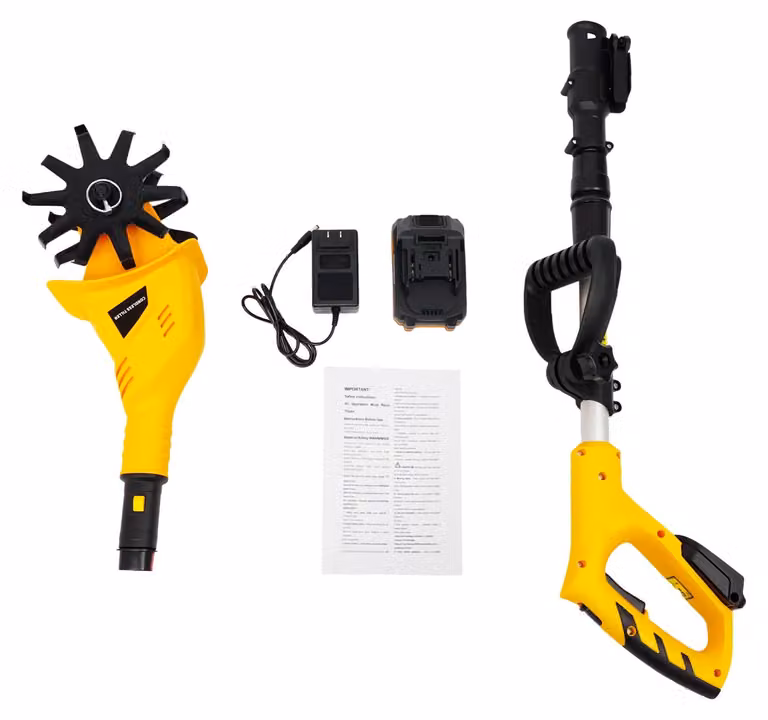 Motocoltivatore elettrico manuale - Coltivatore a batteria - 20 V - Batteria non inclusa - Lunghezza regolabile - Profondità di lavoro di 25 cm - Lame in acciaio al manganese - Colore: giallo/nero
