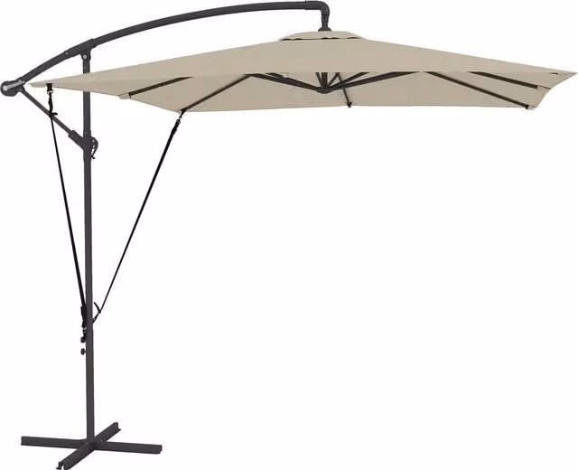Ombrellone a sbalzo Outsunny in metallo e poliestere color cachi con base a croce e manovella, L/P: 247 x 247 cm