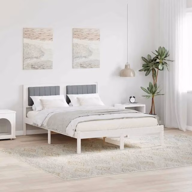 Letto matrimoniale moderno vidaXL con testiera rivestita in tessuto grigio e struttura in legno di pino L/P/H: 140 x 200 x 85,5 cm – 1