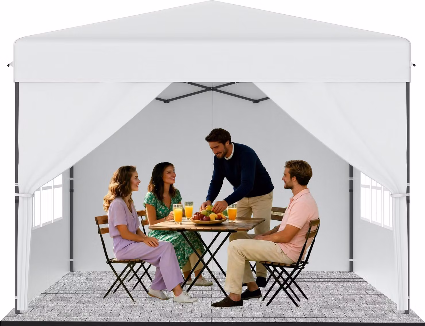 QEENTOE Gazebo pop-up pieghevole 3x3 metri, bianco, con pareti laterali, altezza regolabile da 240 a 260 cm, impermeabile e resistente alle intemperie, con protezione UV, ideale per giardino, campeggio e matrimoni