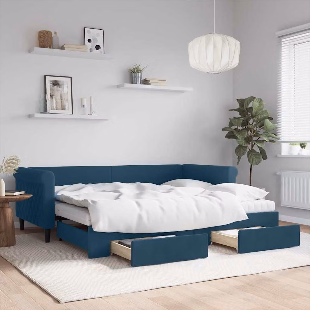 vidaXL Divano Letto Estraibile in Velluto Blu con Cassetti L/P/H: 229 x 100 x 68 cm