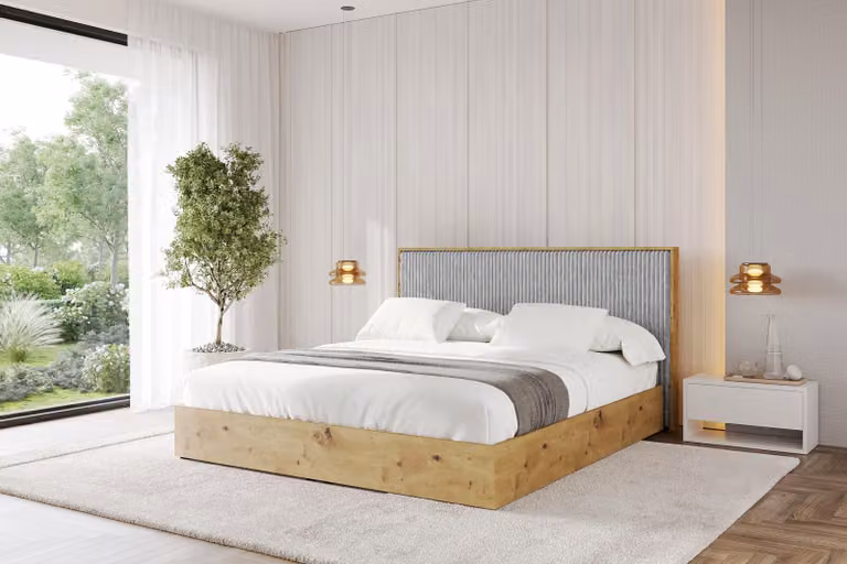 Letto imbottito ALTDECOR con contenitore - ENZO10 120x200 grigio, letto a doghe con testiera e vano contenitore, letto matrimoniale senza materasso