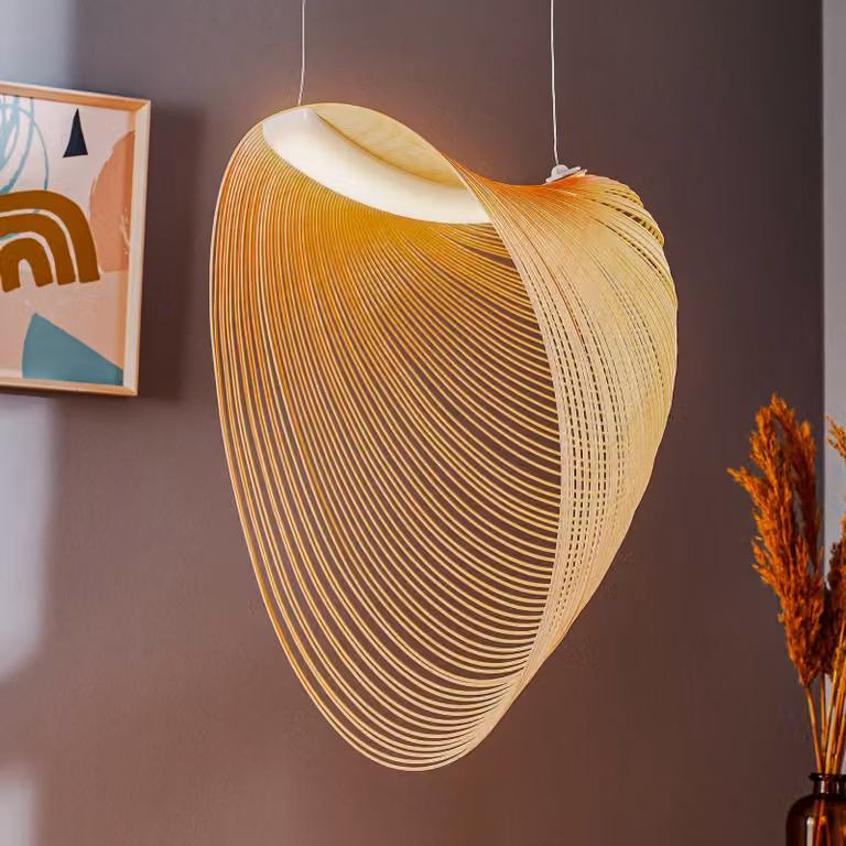 Luceplan Lampada a sospensione Illan, dimmerabile, Legno chiaro, Soggiorno / Sala da pranzo, Legno, Design, Lampada a sospensione