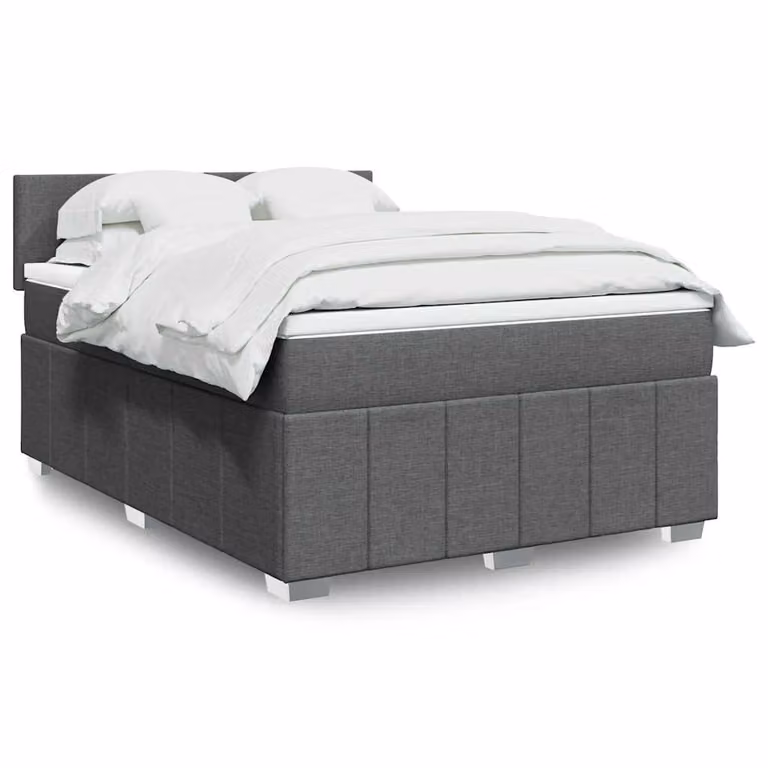 vidaXL Giroletto a Molle con Materasso Ibrido in Tessuto Grigio e Bianco, L/P/H: 140 x 190 cm