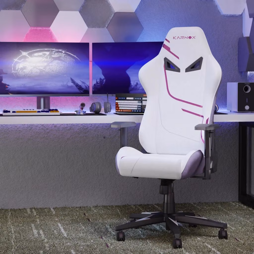 Sedia Gaming Ergonomica Karnox Minimal con Schienale Alto in Tessuto, Bianco e Viola – 2