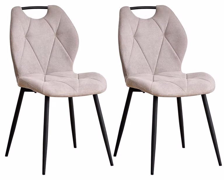 Sedie da pranzo scandinave - Set da 2 - Sedie imbottite - Rivestimento in lino - Gambe in metallo - Schienale ergonomico - Colore beige