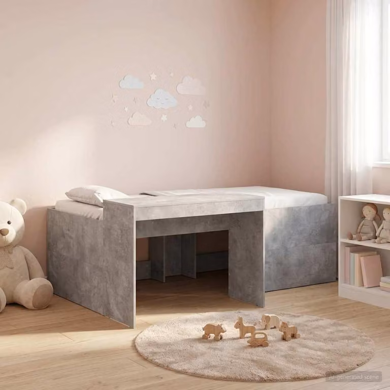 Maison Exclusive - Letto a soppalco con scrivania per bambini, grigio cemento, 75 x 190 cm