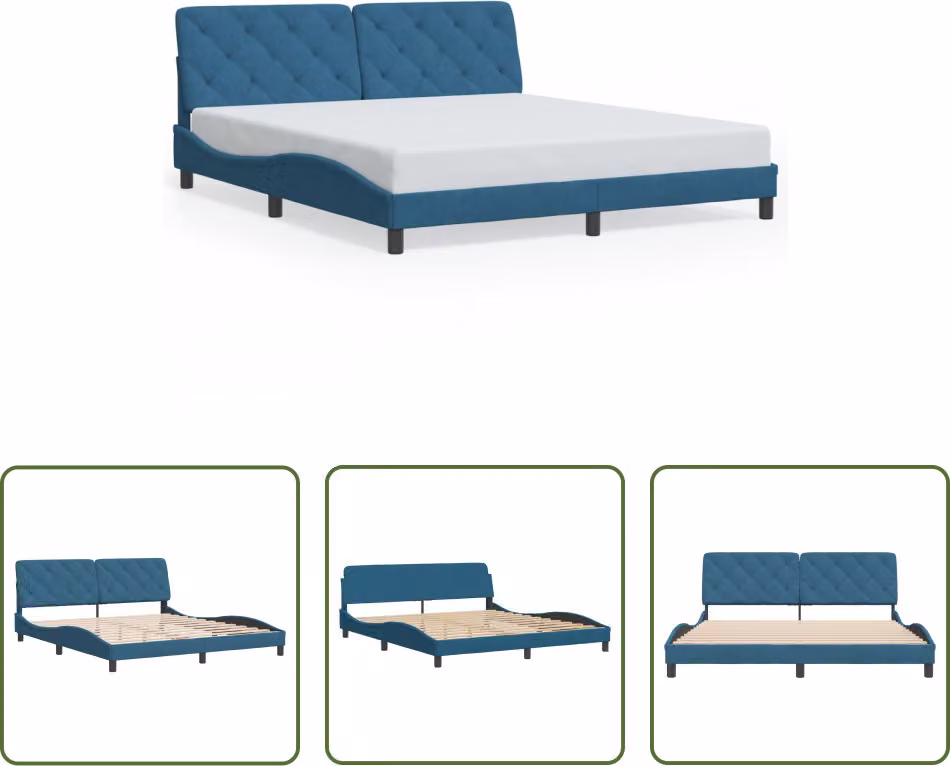 The Living Store Struttura letto con testiera blu 180x200 cm in velluto