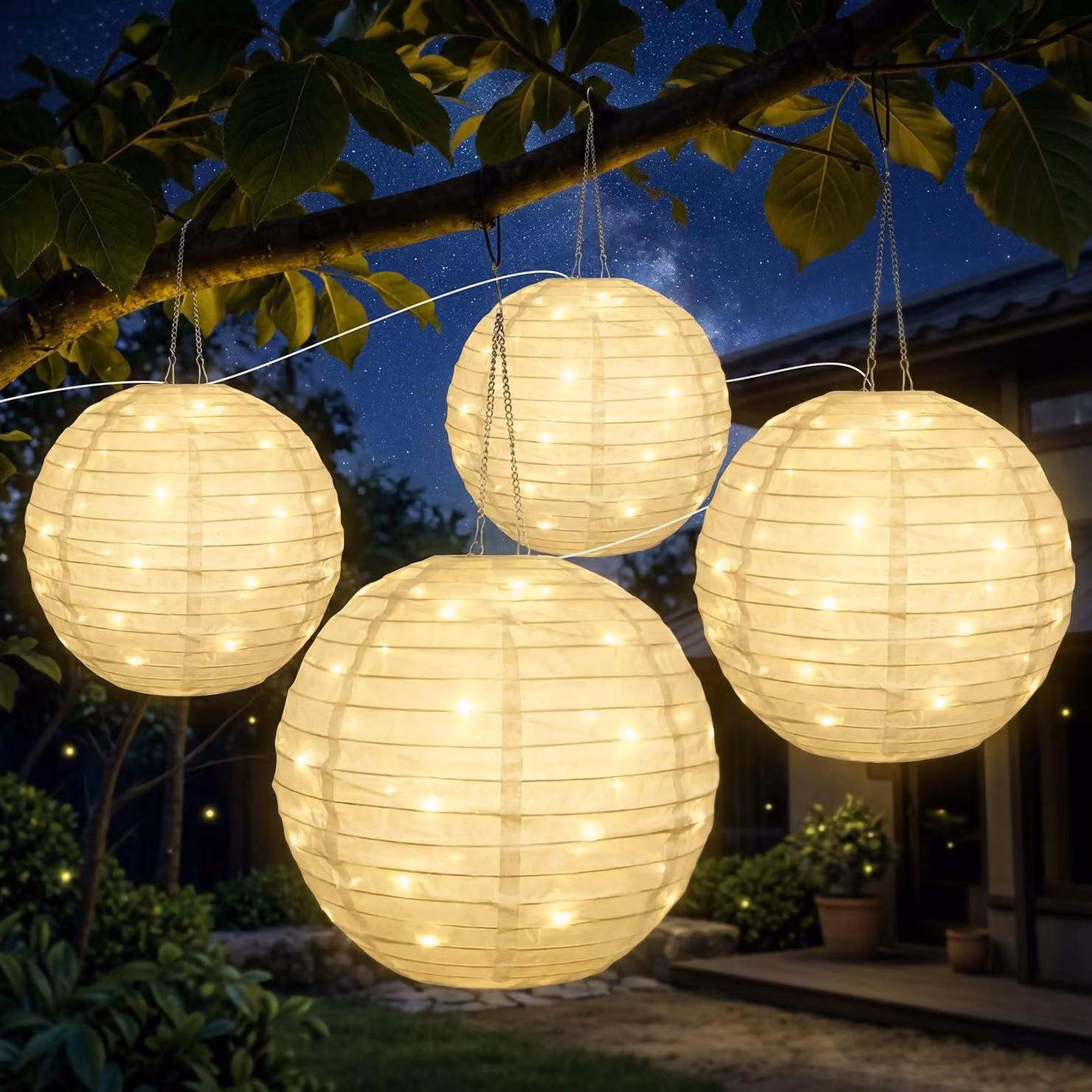 4 luci solari, 40 LED, 1200 mAh, 8 modalità, per giardino e terrazza