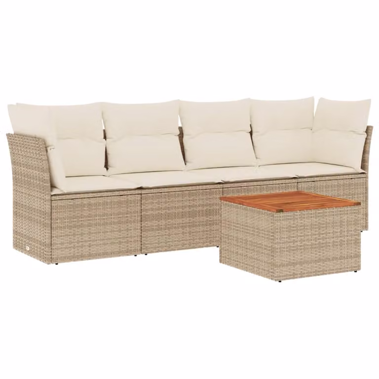 Set Divano da Giardino 5 pz con Cuscini Beige in Polyrattan