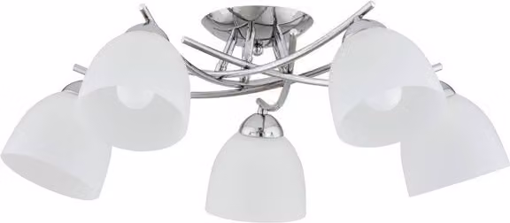Lampada da soffitto classica cromata con paralumi bianchi SEVA 5xE27 15W ALF63252 Alfa