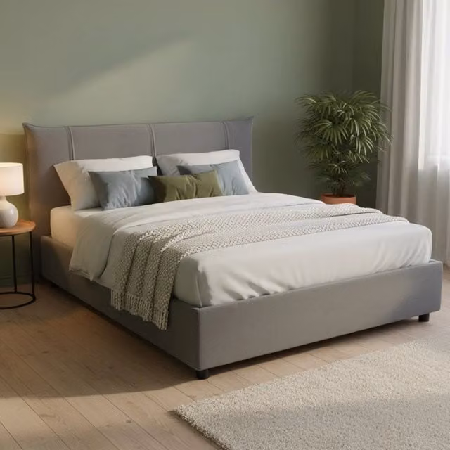 Letto Matrimoniale Ambassador Talamo Italia Grigio con Contenitore a Alzata e Rivestimento in Tessuto 160x200 cm