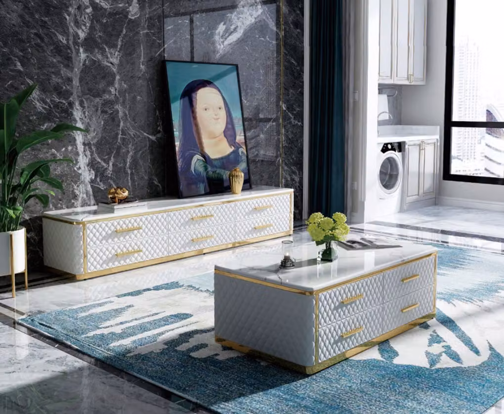 Sideboard TV Lowboard RTV XL Schrank Couchtisch Wohnzimmer Marmor Imitation 2tlg