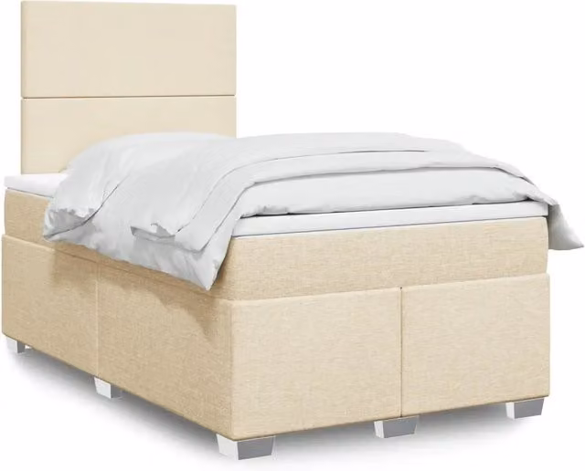 Letto Ibrido Moderno vidaXL con Materasso in Tessuto Beige e Bianco L/P/H: 120 x 200 x 150,5 cm