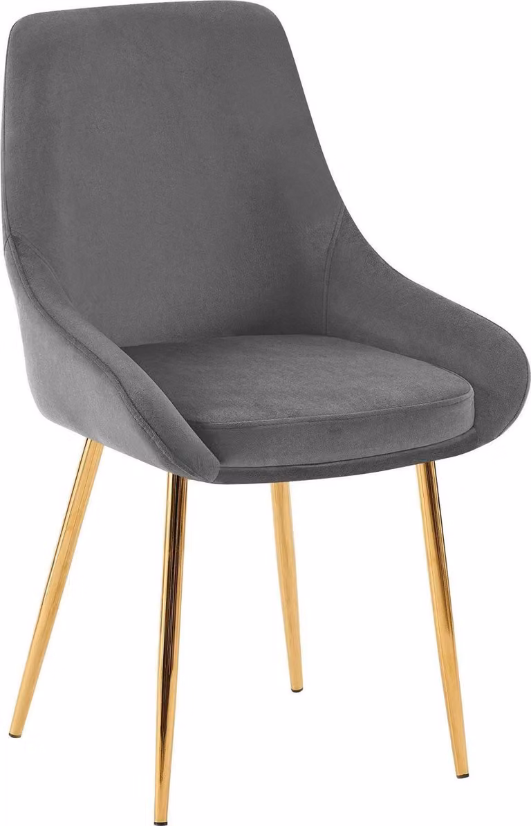 Sedia da pranzo, sedia da sala da pranzo, ampio comfort, struttura in metallo - rivestimento in velluto | colore: grigio scuro. Materiale della struttura: oro metallizzato