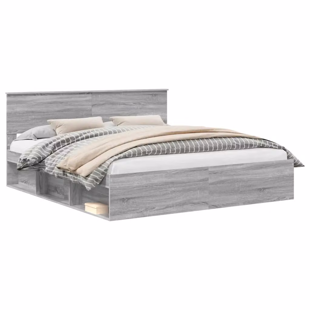 Struttura del letto con testiera vidaXL in legno ingegnerizzato Grigio, L: 180 cm, P: 200 cm, H: 90 cm – 2