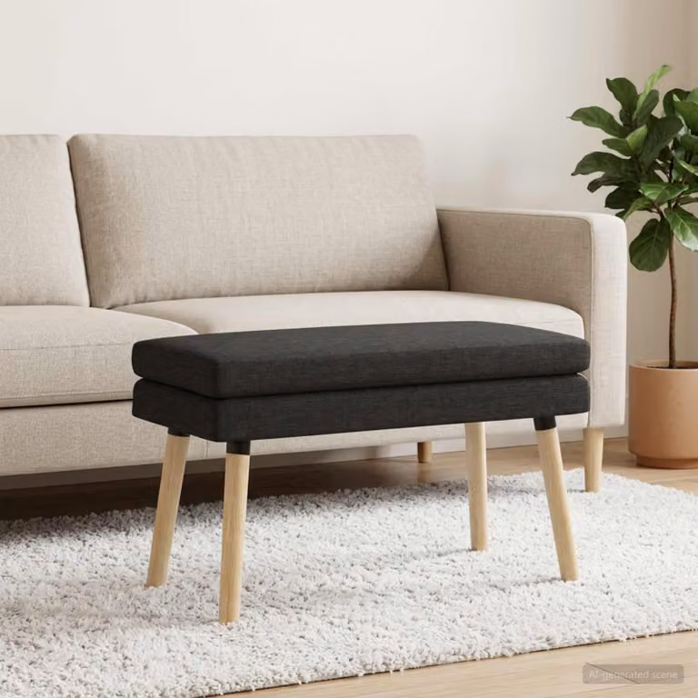 Panchina moderna vidaXL in legno e tessuto nero L: 80 cm, P: 40 cm, H: 47 cm