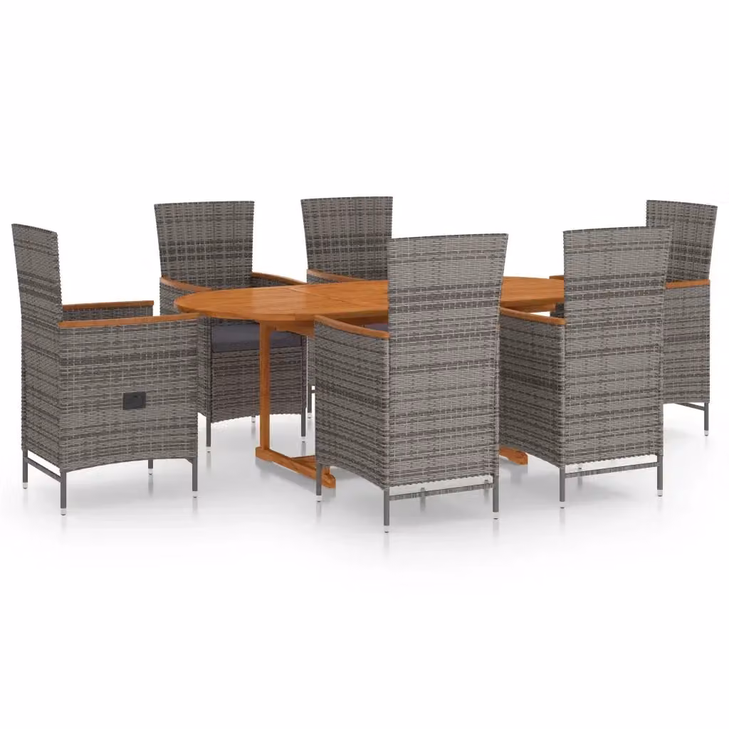 Set da giardino vidaXL in legno di acacia e rattan grigio composto da 7 pezzi – 2