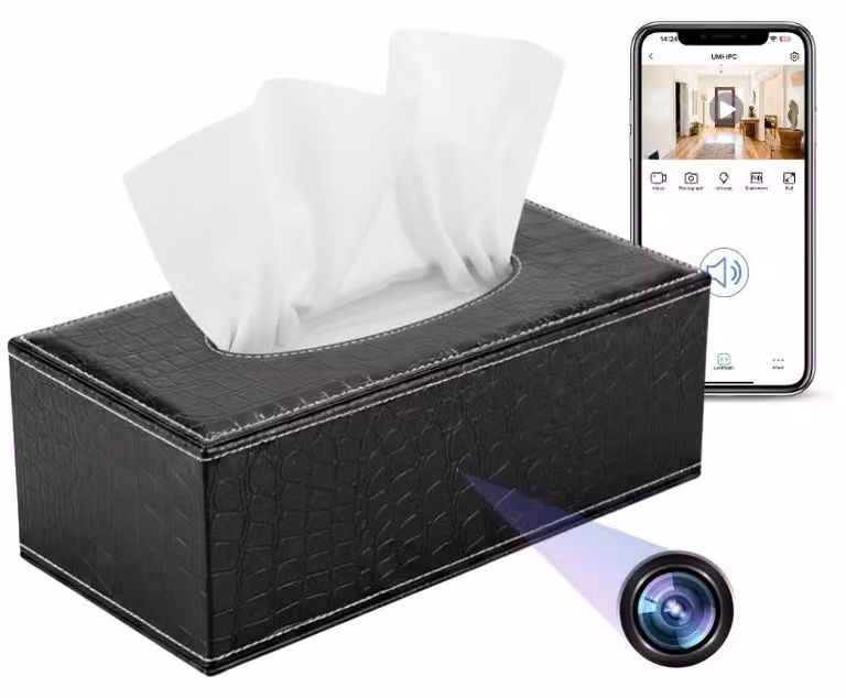 Mini Telecamera Supporto Fazzoletti iUni IP73, Wi-Fi, Full HD, Slot per scheda microSD, Visualizzazione in diretta su telefono