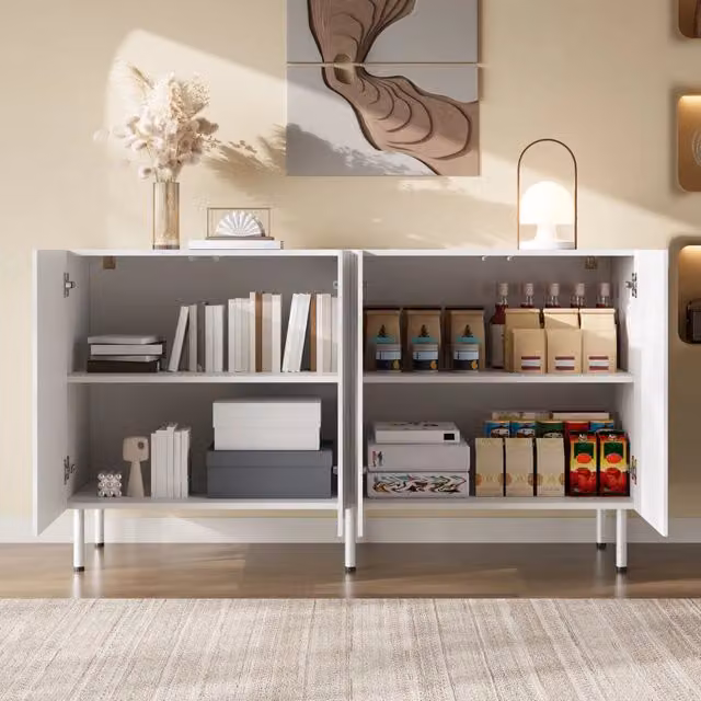 Sideboard moderno a 4 ante con apertura push-to-open bianco L: 140 cm, P: 40 cm, H: 77,5 cm