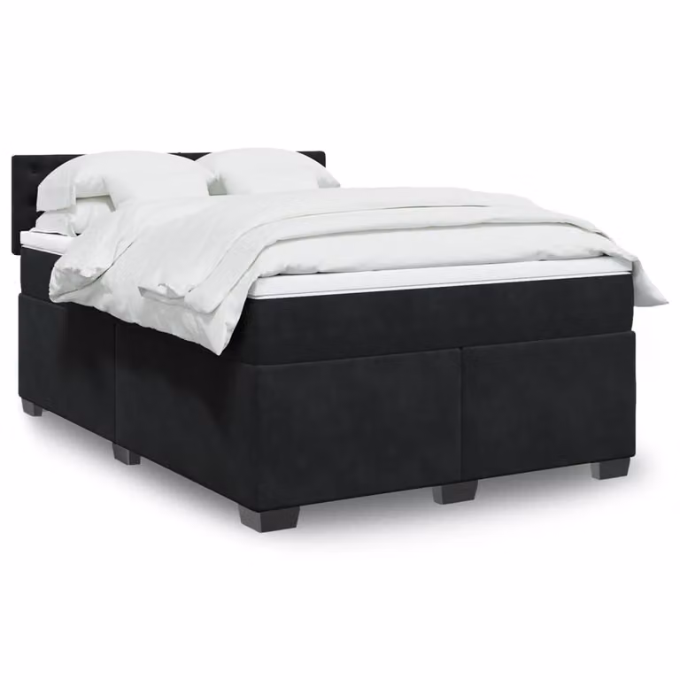 vidaXL Giroletto a Molle con Materasso in Velluto Nero L/P/H: 160 x 200 cm