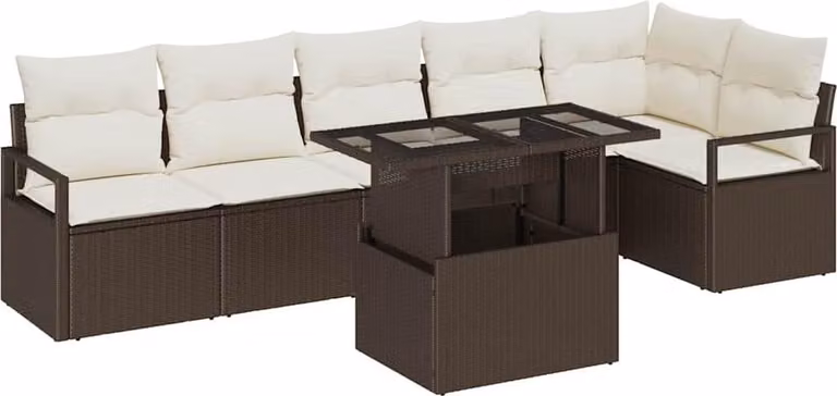 Set Divano da Giardino 7 pcs Marrone Poly Rattan