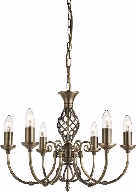 Lampadario Industrial-Nordico Zanzibar Acciaio Ottone 6 Luci E14