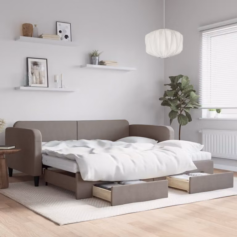 Maison Exclusive - Divano letto estraibile con cassetti, color taupe, 100x200 cm, rivestimento in tessuto