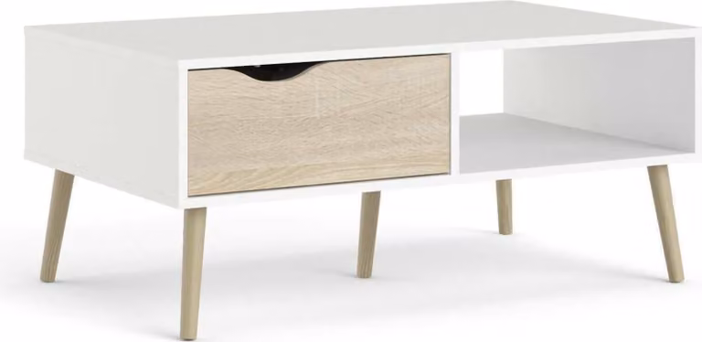 Tavolino OSLO Tavolo da soggiorno Tavolo TV bianco / struttura in rovere