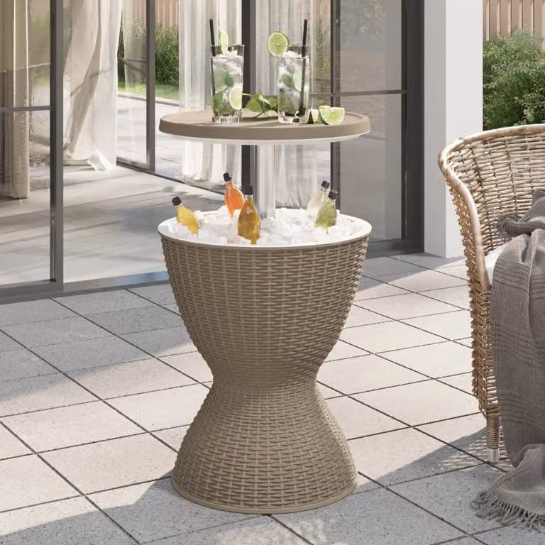 vidaXL Tavolo da giardino 3 in 1 in polipropilene marrone chiaro con altezza regolabile e resistente alle intemperie