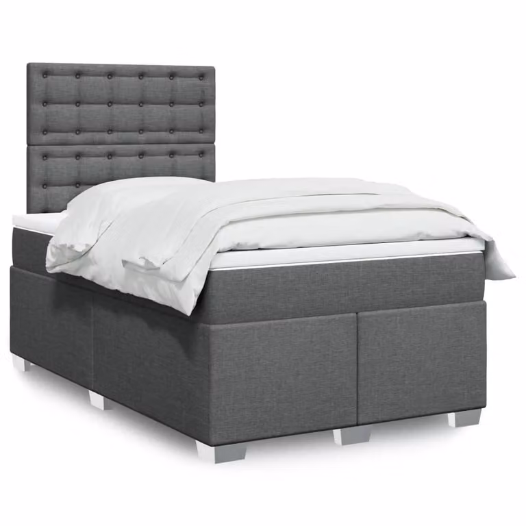 vidaXL Giroletto a Molle con Materasso Ibrido in Tessuto Grigio e Bianco L/P/H: 120 x 200 cm