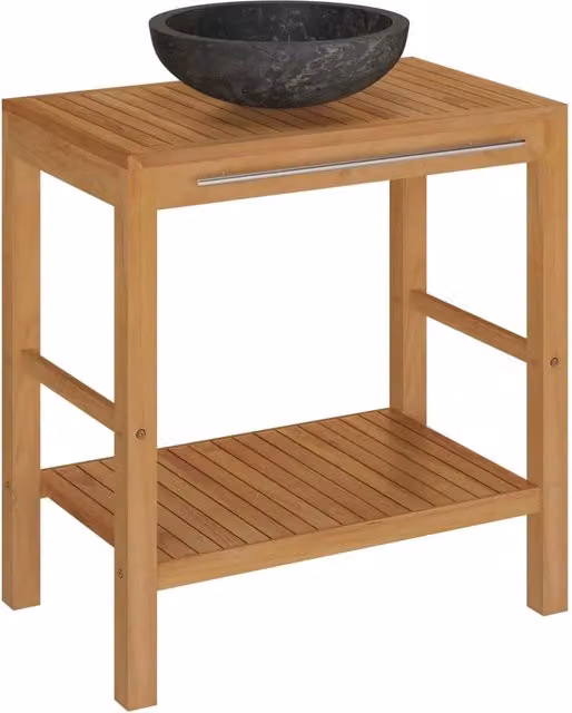 Mobile sottolavabo 74 x 45 x 75 cm in teak massello con lavabo in marmo nero 02_0006621