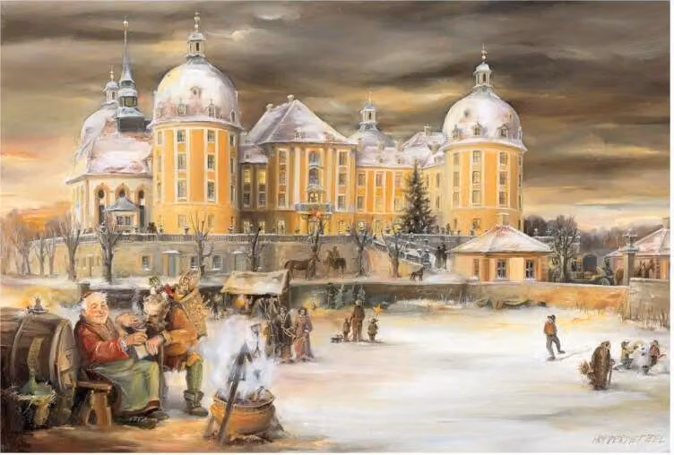 Calendario dell'Avvento Moritzburg con motivo del castello, in stile retrò, 38x26 cm