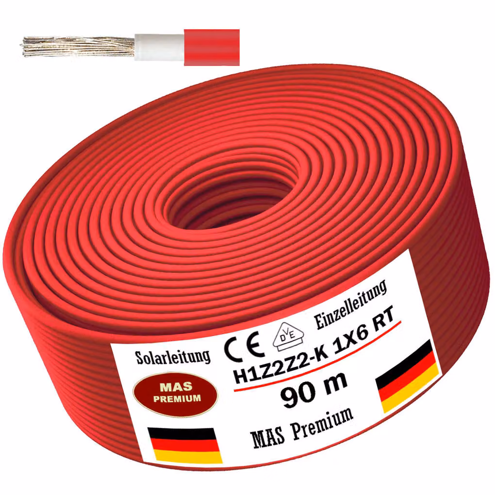 90m cavo solare cavo solare H1Z2Z2-K 6 mm² rosso fotovoltaico senza alogeni