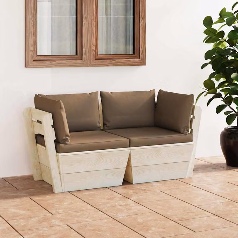vidaXL Divano da Giardino a 2 Posti su Pallet in Legno Massello con Cuscini Imbottiti
