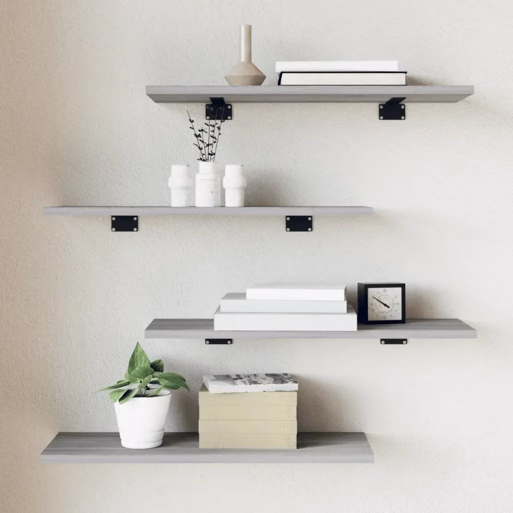 Set di 4 mensole da parete vidaXL in legno multistrato, colore grigio Sonoma, L 60 cm x P 20 cm x H 1,5 cm