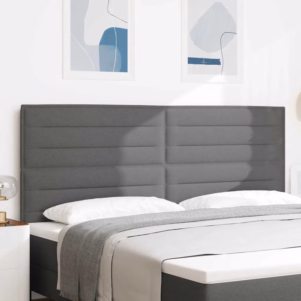 Testiera per letto moderna vidaXL in tessuto grigio con struttura in legno di pino, L: 128 cm, H: 70 cm, P: 11 cm