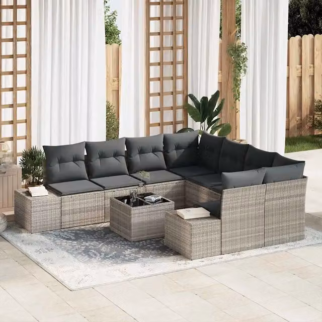 Set Divano da Giardino 9 pz Grigio chiaro e grigio scuro 3355671