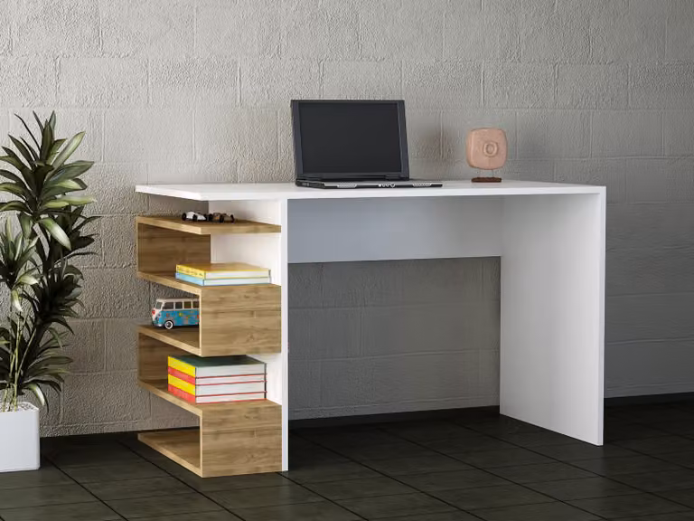 Skye Decor, Snake - Bianco, Noce, Scrivania, Bianco, PANNELLO TRIBRIGATO RIVESTITO AL 100% IN MELAMINA, 120 x 60 x 75 cm