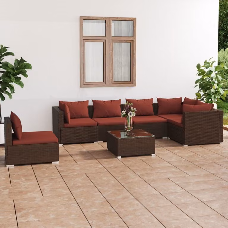 Maison Exclusive - Set da giardino da 7 pezzi con cuscini in polyrattan marrone