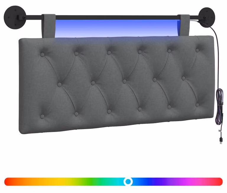 Testiera sospesa Con luce LED Grigio Scuro Tessuto