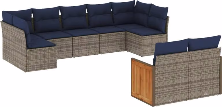 Set Divani da Giardino 9 pz con Cuscini Grigio in Polyrattan