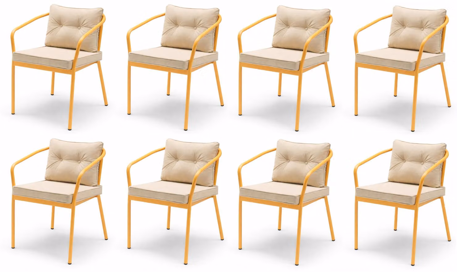 Sedia in stile moderno, colore beige e arancione, struttura in metallo, morbida imbottitura della seduta