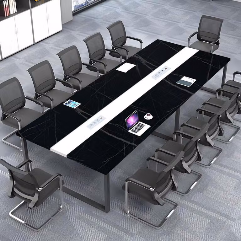 Tavolo da conferenza con sistema di gestione dei cavi, dimensioni 360x80x74 cm, design moderno, ideale per l'ufficio