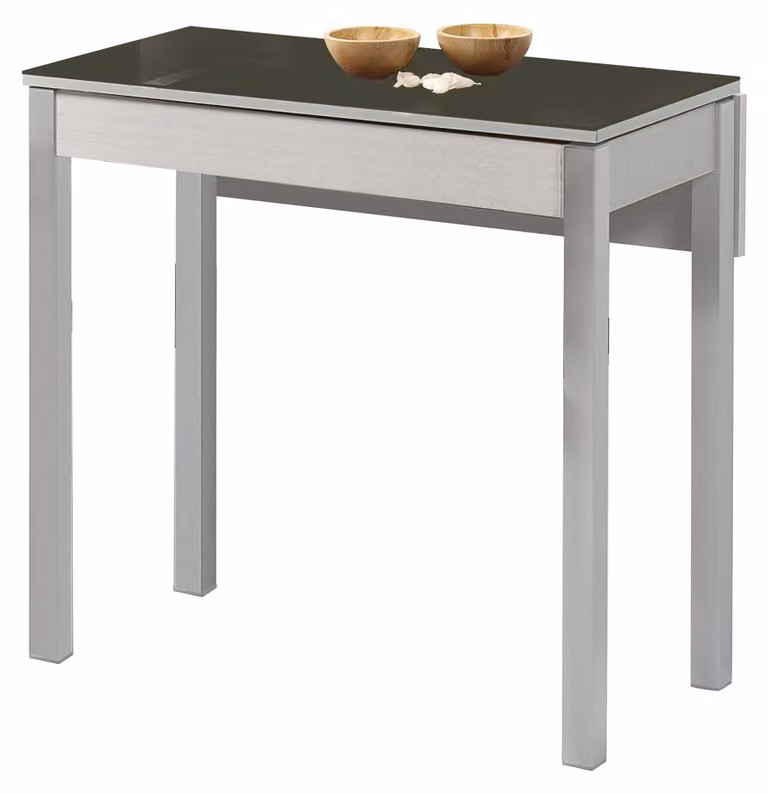 Tavolo da cucina allungabile, vetro e metallo, colore grigio, dimensioni 90x50 cm